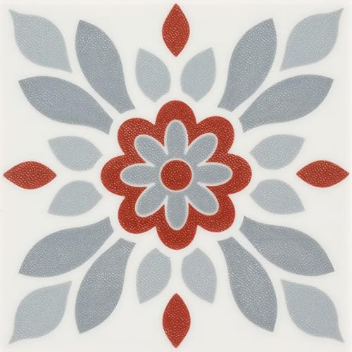 HOMETITUTE Nordic Red Grey Flower Peel Stick Floor 12x12 in Vinyl Flooring - color: Red