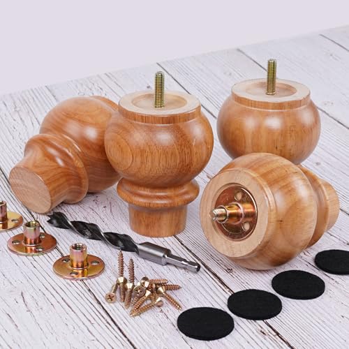 DWYL & LWYD 4 Inches Wood Legs for Furniture Set of 4,Heavy Duty Rubberwood Replacement Couch Legs Sofa Legs Cabinet Legs Dresser Legs Wooden Furniture Feet (Varnish Finish,4 Inches Height) - color: Varnished, size: 4 Inch
