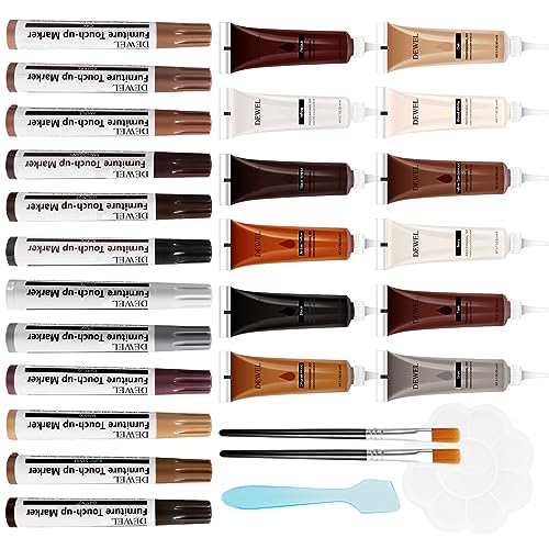 DEWEL Wood Filler Floor Scratch Remover, Furniture Repair kit, Wood Marker Paint, Touch up Paint Pens for Walls, Furniture Pens for Scratches, Polish, Stain pen-28 Sets - color: 12 Fillers+12 Markers