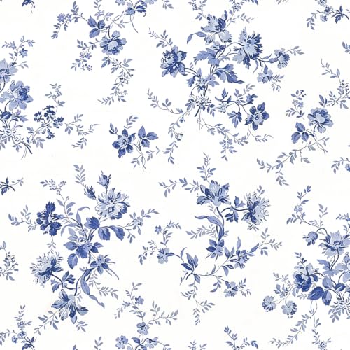 Blue Floral Peel and Stick Wallpaper Vintage Floral 16.9"x 118.1" - color: Blue