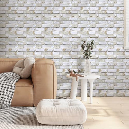 COMSTICKC 3D Faux Brick Wall Panels Peel and Stick, 10 Pcs 11.8" x 11.8" - color: Retro White - 2