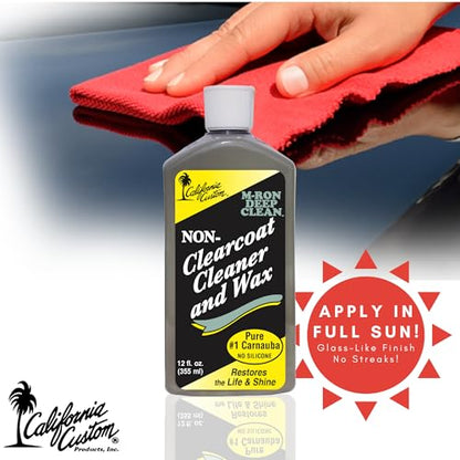CALIFORNIA CUSTOM M-Ron Deep Clean Cleaner Wax for Non-Clearcoat Paint, Pure #1 Carnauba Car Wax for Light to Medium Oxidation, Silicone-Free, Restore Shine and Gloss, 12 fl oz