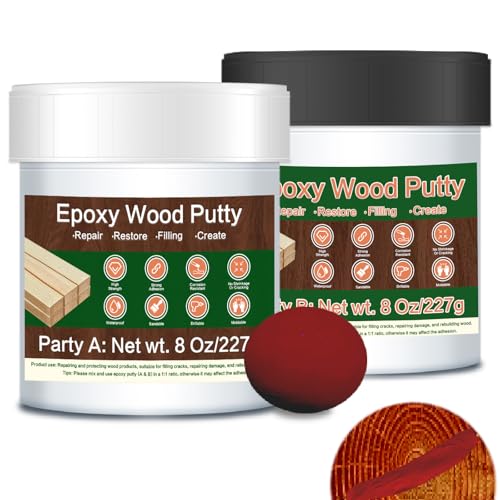 Epoxy Wood Filler - 16 oz Dark Red Epoxy Putty, 2 Part Wooden Putty for Wooden, Metal, Plastic, Glass, Ceramic Crack Repairing and Bonding, DIY Sculptures, Wood Filler Repair Kit