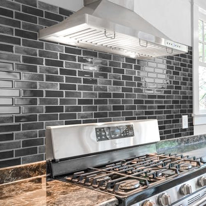 Art3d 10-Pack Marble Peel and Stick Backsplash, 12 x 12 in, Smoky Black - color: Smoky Black