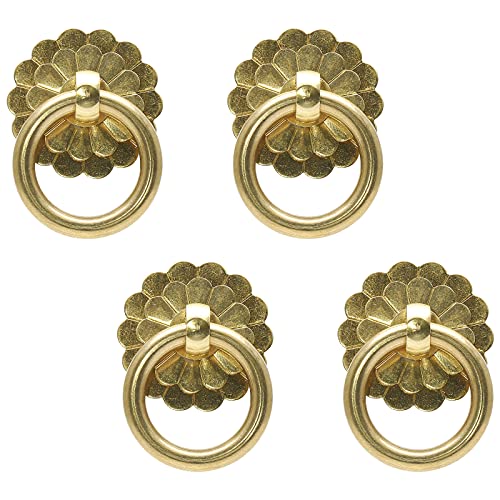 Murtenze Brass Ring Pulls Handle, Gold, 4 Pieces - color: Gold, Flower-1