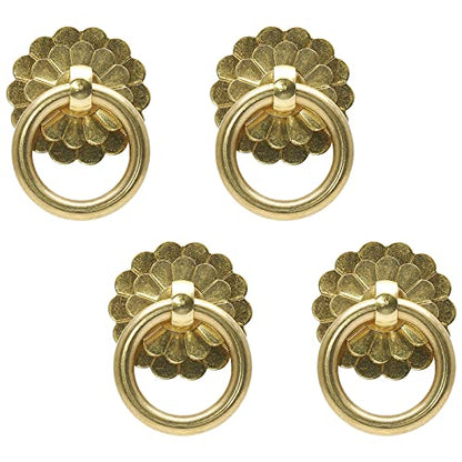 Murtenze Brass Ring Pulls Handle, Gold, 4 Pieces - color: Gold, Flower-1