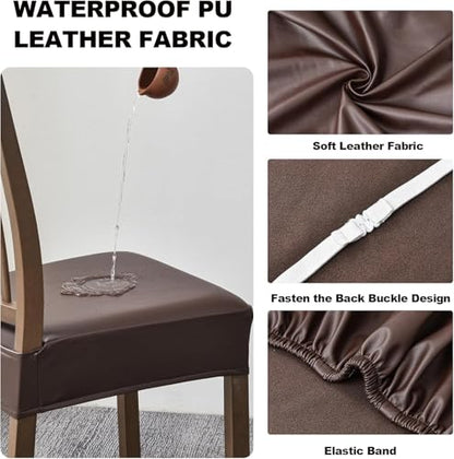 FUANGUI Dining Chair Covers Set of 4, Kitchen Chair Seat Covers - color: Pu-coffce
