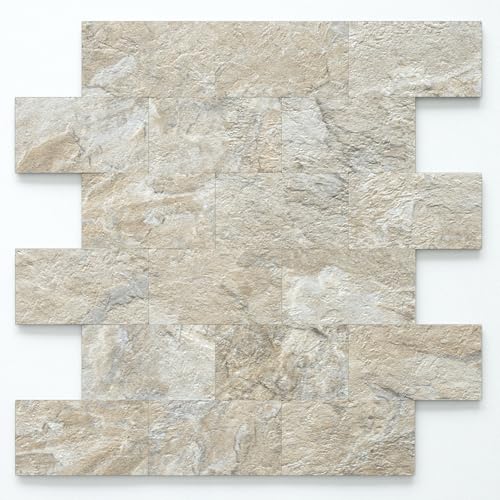 DICOFUN 1 Sheet Sandstone Peel and Stick Backsplash Wall Tiles, 12"x12" Thick PVC Subway Tile for Kitchen Backsplash - color: Gold Sandstone, size: 1 Sheet, 12"x12"x0.12"