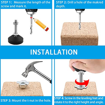 Luomorgo M10 Leveling Feet with T-Nut, 4 Pcs, D50 x M10 x H50 - size: D50 x M10 x H50