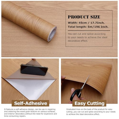 Wood Grain Contact Paper Peel and Stick Wallpaper Self Adhesive Wall Paper for Furniture Countertop Drawer Shelf Liner Cabinet Waterproof Easy to Clean 17.7" X 196" - color: Teak, size: 17.7"W x 196"L