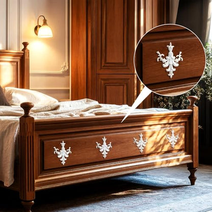 2 PCS Baroque Style Flower Carved Onlay Applique White PVC Appliques for Furniture Decorative 3D Symmetrical Furniture Decorative for Cabinets Dressers Mirrors DIY Home(Classic) - style: Classic