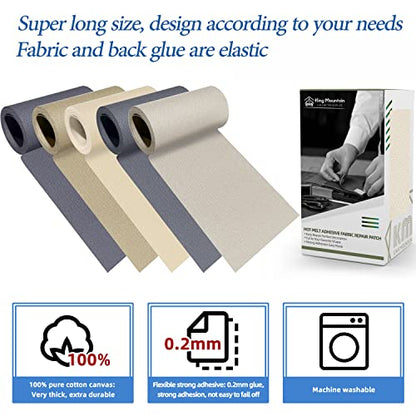 KING MOUNTAIN Canvas Iron on Patch,3"×60",Waterproof 100% Cotton Fabric Repair Patch,Used for Various Sofa,Tent,Clothes,Seats,Suitcases (Beige1.0) - color: Beige1.0 Canvas, size: 3"x60"