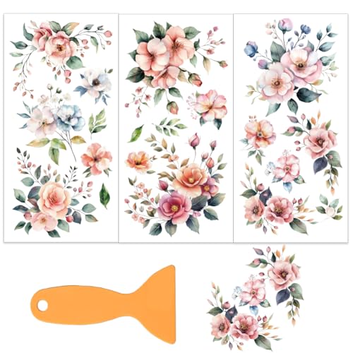 OLYCRAFT 3pcs/Set Flower Leaves Rub on Transfers for Furniture and Crafts 6x12 Inch Watercolor Floral Corners Furniture Decals Transfer Stickers Rub on Decal with 1pc Scraper for Wood Home Decor - style: Floral Corner