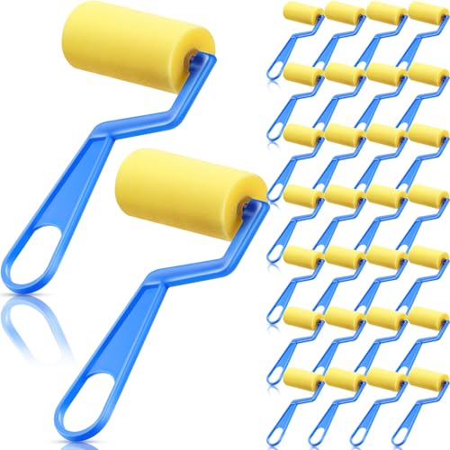 Tenceur 30 Pcs 3 Inch Foam Paint Rollers Small Sponge Paint Roller, Blue - color: Blue