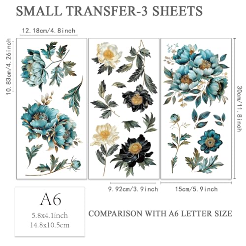 OLYCRAFT 3pcs/Set Rub on Transfers for Furniture and Crafts 6x12 inch Gilded Flowers Decor Transfer Stickers Peony Rub on Decals for Wood Furniture Scrapbooking Home Decorations