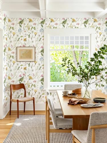 Jeweluck Floral Peel and Stick Wallpaper Wildflower Leaf 16.9"x118.1" - size: 16.9" x 118.1"