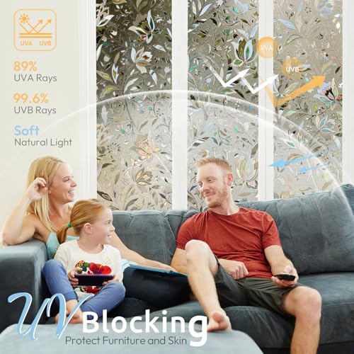 rabbitgoo Window Privacy Film, Stained Glass Cling, Brown 17.5" x 118.1" - color: Taupe, size: 17.5" x 118.1"