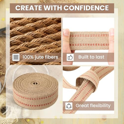 2" Craft Jute Webbing Tape - color: Red and Brown, size: 2" x 10 Yards