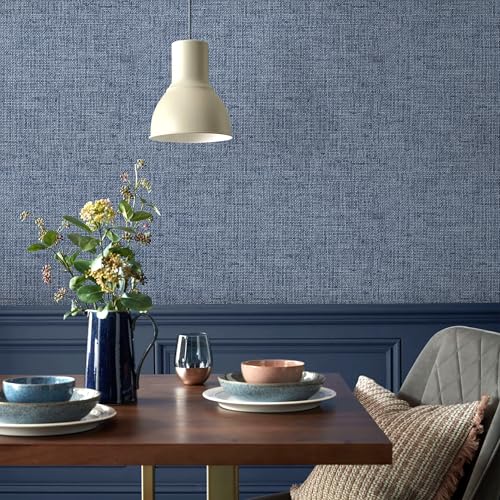Denim Blue Grasscloth Peel and Stick Wallpaper 15.7inch x 118.1inch - color: Denim Blue, size: 15.7"W x 118.1"L
