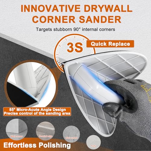 Drywall Corner Sander, Hook and Loop Sanding Tool with 8Pcs Sanding Discs - style: 8Pcs MixGrit