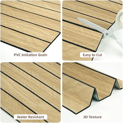 WADILE Peel and Stick Wood Slat Wall Panels 12x12in PVC 10 Pack - color: Light Brown Herringbone, size: 12"x12" 10PC