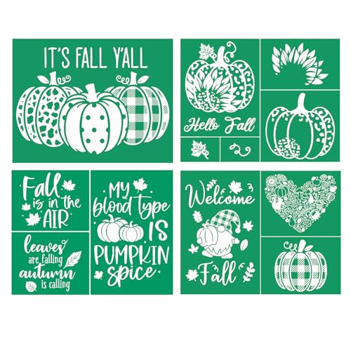 Silk Screen Stencils 4Pcs, Fall Quotes Blessed Hello Pumpkin Autumn Adhesive Stencils Gnome Pumpkin Maple Leaves Reusable Screen Print Transfers for Crafts on Wood/Fabric/Cup - color: 4Pcs Fall Stencils