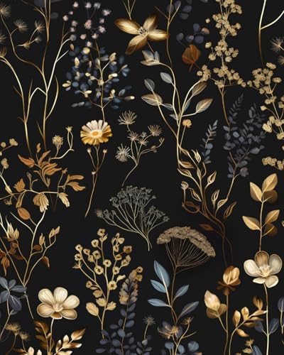 Black Gold Vintage Floral Peel and Stick Wallpaper 17.5" x 78" - color: Black Gold, size: 17.5" x 78"