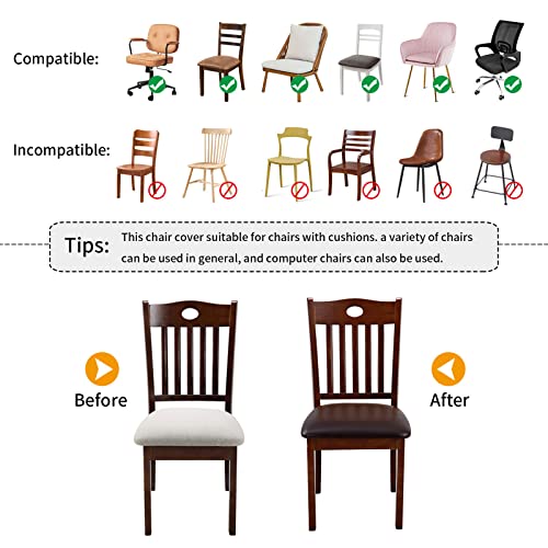 Fuloon Dining Chair Seat Covers 4 PCS, Solid Pu Leather Waterproof Seat Cushion Cover Oilproof Stretch Dining Chair Protctor Slipcover (Pu Dark Brown) - color: Pu Dark Brown