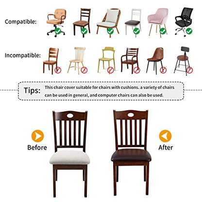 Fuloon Dining Chair Seat Covers 4 PCS, Solid Pu Leather Waterproof Seat Cushion Cover Oilproof Stretch Dining Chair Protctor Slipcover (Pu Dark Brown) - color: Pu Dark Brown
