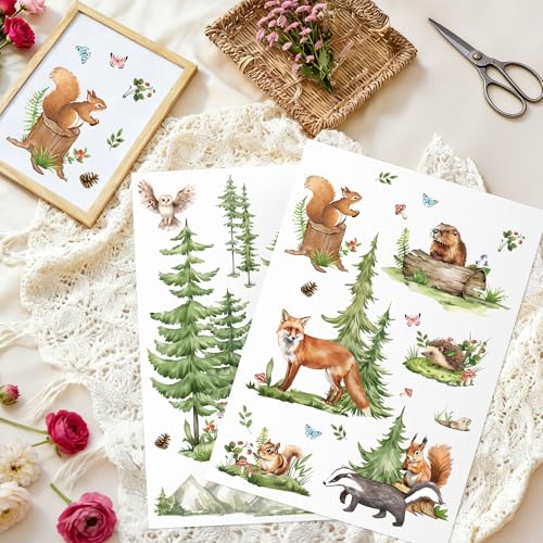 Joeyan Rub On Transfers for Crafts and Furniture, 2 Sheets Large Rub on Stickers DIY Spring Animal Transfer Decals for Wood Glass Metal Canvas Porcelain Plastic Home Decorations, 11" x16" - style: Spring Forest