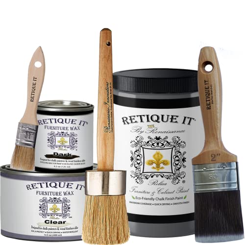Retique It Chalk Furniture Paint by Renaissance DIY, Wax Kit, 06 Greystone, 32 Ounces - color: 06 Greystone
