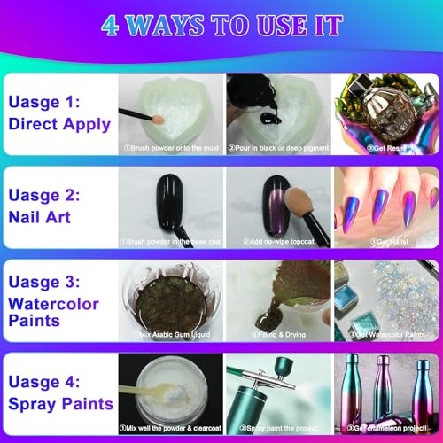 Matio Chameleon Mica Powder, 10 * 5g Chrome Powder, Pearlescent Effect - color: 10 Colors Colorful