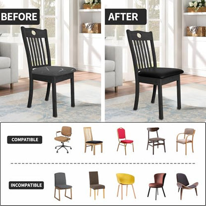 Easy-Going Waterproof PU Leather Seat Covers for Dining Room Chairs Set of 4, Black - color: Black