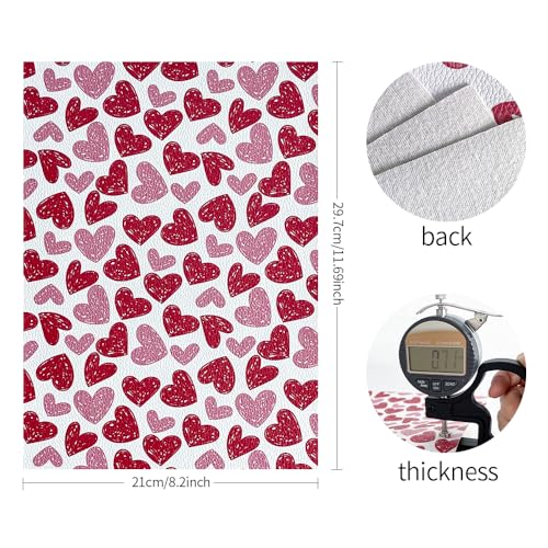 ONEART | 8 Pcs Printed Lychee Texture Faux Leather Sheets, 8"×12" Red Heart PU Leather Fabric for Earrings DIY Crafts Making-Heart - color: Heart