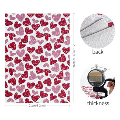 ONEART | 8 Pcs Printed Lychee Texture Faux Leather Sheets, 8"×12" Red Heart PU Leather Fabric for Earrings DIY Crafts Making-Heart - color: Heart