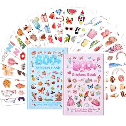 Cute Sticker Book,Set of 2 Sticker Books, Kawaii Aesthetic Stickers with Flowers,Donuts,Cats,Balloons,Y2K,Plants and Sweet Desserts,Scrapbooking Stickers for Journals,Water Bottles,Notebooks