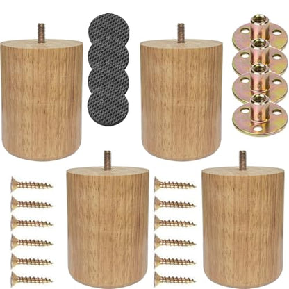 Wood Furniture Legs 4 inch Big Wooden Sofa Cabinet Couch Loveseat Feet Cylinder Style Furniture Legs for Sofa Bed DIY Replacement Feet Set of 4 (4 Inch) - size: 4 Inch