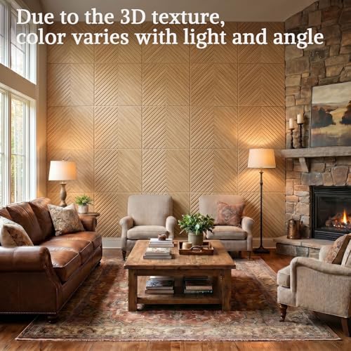 Acoustic Wall Panels, 6 Piece 23.62" X 23.62" Peel and Stick Wall Panels - color: Timber Vee Herringbone, size: 72 X 48 Inches