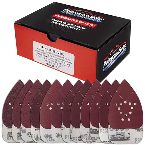 ProductionShop Premium 12-Hole Pattern Mouse Detail Sander Sandpaper Sheets, 160 Disc Variety Pack, Grits 40, 60, 80, 100, 120, 150, 180, 220, 320, 400, 600, 800 - Hook & Loop - Fits Black and Decker - style: Variety Pack 160