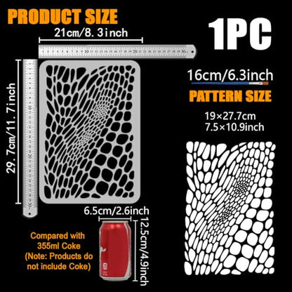 FINGERINSPIRE Snake Skin Texture Stencil with 1Pc Brush 8.3x11.7inch Reptile Print Painting Stencil Snake Skin Template Floral Theme Template for Painting on Wood Wall Furniture DIY Home Decoration - style: Snake Skin