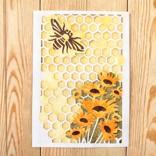 TIAMECH A4 Reusable Bee Honeycomb Sunflower Stencil for Painting - color: Bee Honeycomb Sunflower