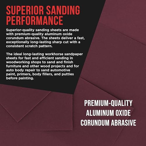 ProductionShop Premium Red 150 Grit 1/4 Sheet Size Red Sanding Sheets, Box of 30 - Hook & Loop Backing Sandpaper, Medium-Cut Abrasive - Fits Palm Sanders, Hand Sanding Blocks - Woodworking, Auto Paint - style: 150 Grit