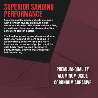 ProductionShop Premium Red 100 Grit 1/4 Sheet Size Red Sanding Sheets, Box of 30 - Hook & Loop Backing Sandpaper, Coarse-Cut Abrasive - Fits Palm Sanders, Hand Sanding Blocks - Woodworking, Auto Paint - style: 100 Grit