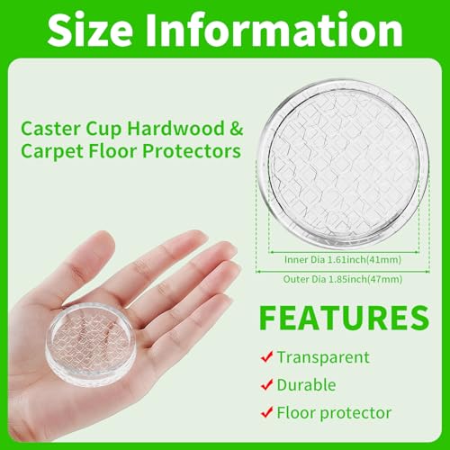 1.6"x1.6" Round Rubber Furniture Caster Cups, 12 PCS Chair Coasters for Carpet - Clear Non Slip Furniture Pads with Grip, Carpet Protector for Furniture Legs - Protect Any Flooring - size: 1.6" 12pcs Clear