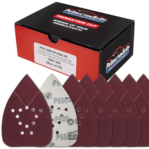ProductionShop Premium 600 Grit 12-Hole Pattern Mouse Detail Sander Sandpaper Sheets, Box of 45 - Dustless Hook & Loop Triangle Shaped Mouse Disc Pads - Fits Black & Decker Woodworking Wood Furniture - style: 600 Grit