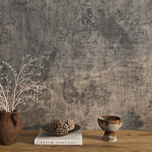 Livelynine 15.8x394 Peel and Stick Wallpaper Concrete Look Brown Masculine Dark Academia Lime Wash Wallpaper Adhesive Cement Textured Wall Paper Renter Friendly Countertop Contact Paper Waterproof - color: Aged Concrete, size: 15.8" x 394"
