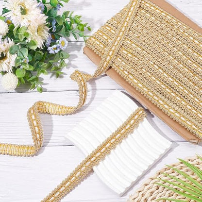 FINGERINSPIRE 12.5 Yards Gimp Braid Trim 5/8" Wide Gold Polyester Ribbon - color: Gold