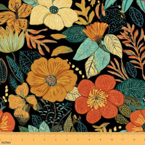 Erosebridal Boho Floral Upholstery Fabrics Multicolored Flowers Fabric - color: Orange Green, size: 10 Yards