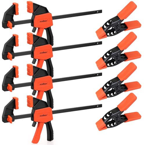 HORUSDY 8-Pack Bar Clamp Set, Spring Clamp for Woodworking - 4 Pieces 6" Bar Clamps, 4 Pieces 4" Spring Clamps, 75 LBS Load Limit - color: 8pcs 75lbs 6" With Clamps Orange