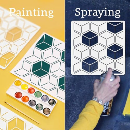 9Pcs Modern Geometric Wall Stencil Templates 11.8 x 11.8 Inch Reusable Plastic Simple Style Stencils for Painting on Wood Wall Floor Tile Fabric Glass Furniture, DIY Home Decor or Craft Stencil - style: Modern Geometric B